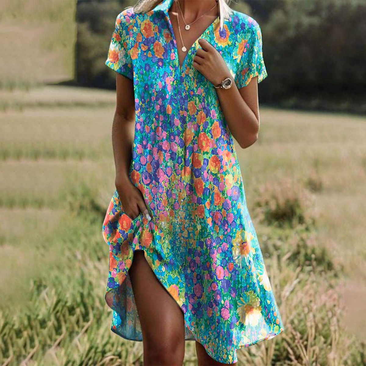 Bright Blue Floral / 3XL